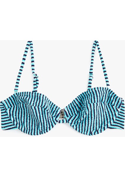 Çıkarılabilir Askılı Dokulu Çizgili Balenli Bikini Üstü