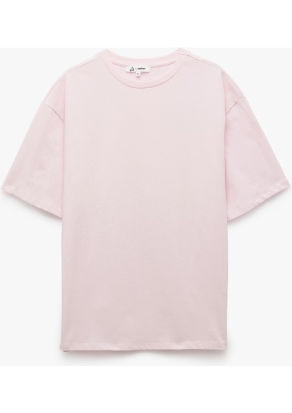 Kısa Kollu Bisiklet Yaka Pamuklu Basic Oversize Tişört