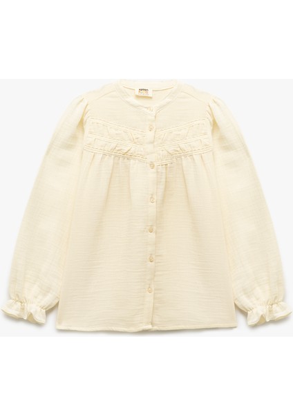 Uzun Kollu Bisiklet Yaka Düğmeli Pamuklu Gömlek