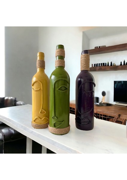 El Yapımı Dekoratif Vazo Şamdan Şarap Şişeleri 3'lü Set fiyatları