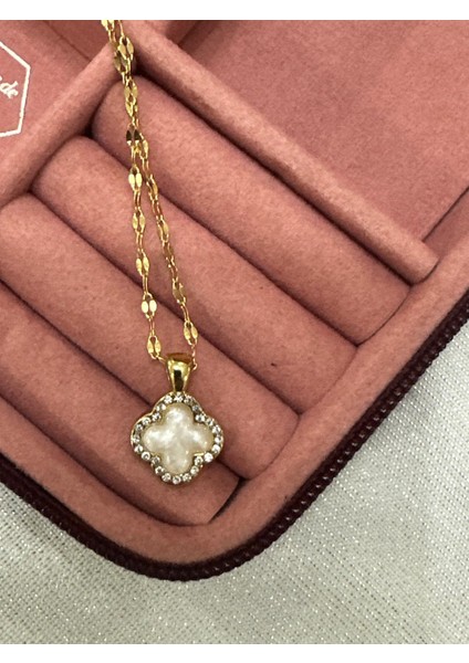 Zirkon Taşlı Çelik Yonca Kolye fiyatları