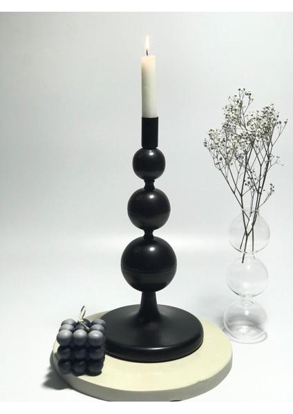 Metal Toplu Siyah Şamdan & Mumluk Oval Ayaklı fırsatları