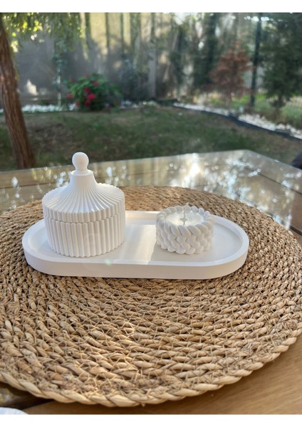 Dekoratif Kapaklı Kutu ve Kokulu Mum Seti - Minimalist El Yapımı Tepsi Dekoru, 3parça Yılbaşı Hediy modelleri