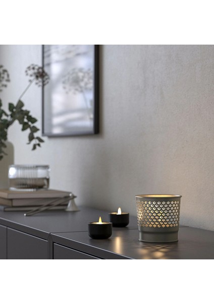 Metal Tealight Mumluk Çap: 10 cm Ikea Desenli Çelik Mum Kabı Yükseklik: 9 cm
