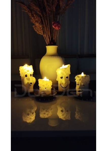 Plastik Eğlenceli Dekoratif Yılbaşı 4'lü Tealight Mumluk Beyaz 5+