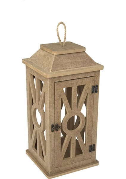 Ahşap Ham Mdf Boyanabilir Büyük Boy Dekoratif Fener-Şamdan-Mumluk ( 15 x 15 x 32 )