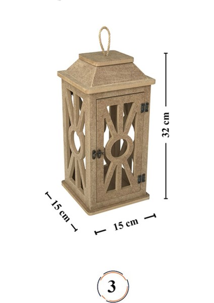 Ahşap Ham Mdf Boyanabilir Büyük Boy Dekoratif Fener-Şamdan-Mumluk ( 15 x 15 x 32 )