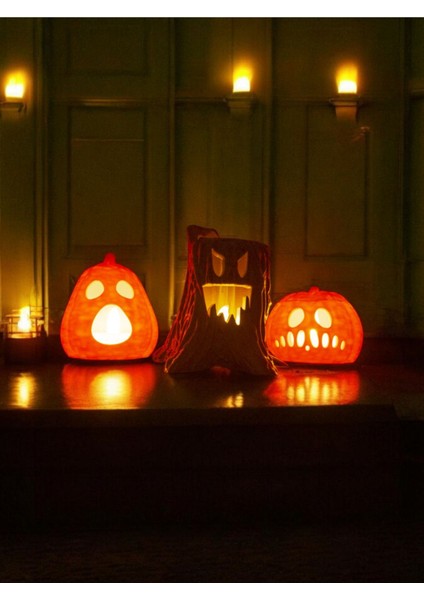 Cadılar Bayramı 3'lü Set - 2 Bal Kabağı ve 1 Ağaç, Halloween Dekor, Tealight Mumluk