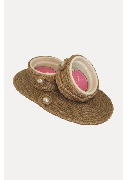 Suplalı , Hasır Jüt Ip & Inci Boncuklu 2'li Mumluk Seti fiyatları