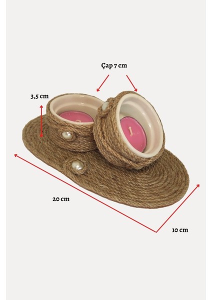 Suplalı , Hasır Jüt Ip & Inci Boncuklu 2'li Mumluk Seti modelleri