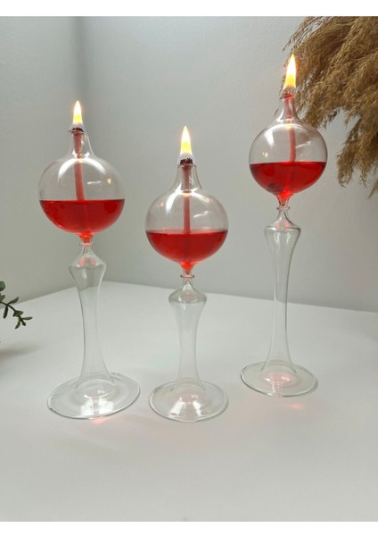 Dekoratif Hediyelik El Yapımı Küre Kandil 3'lü Set (200 ml 'şeffaf' Kandil Yağı,fitil Hediye)