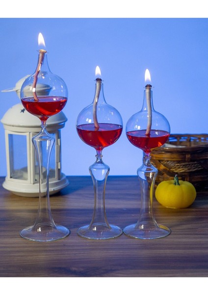 Dekoratif Hediyelik El Yapımı Küre Kandil 3'lü Set (200 ml 'şeffaf' Kandil Yağı,fitil Hediye)
