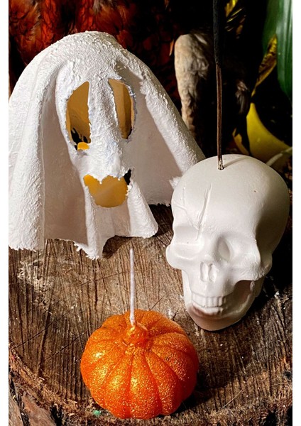 Dekoratif Hediyelik Halloween Serisi Hayalet Model Tealight Mumluk, Kurukafa Tütsülük, Balkabağı