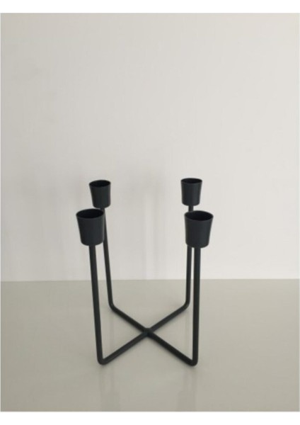 2 Adet Koyu Füme-Siyah 4 Kollu Şamdan