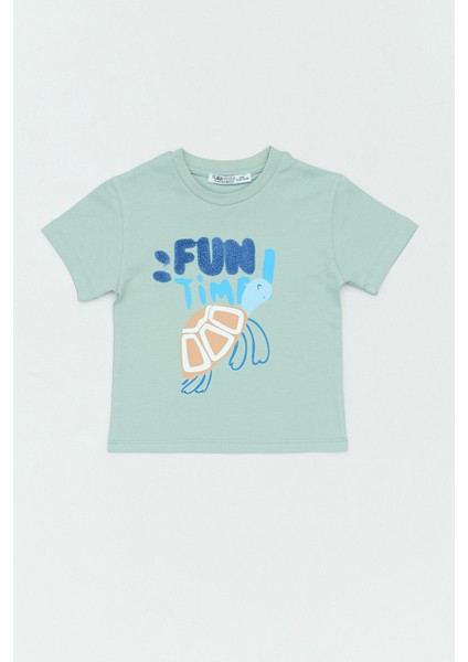 Fun Nakışlı Bisiklet Yaka Erkek Çocuk Tişört