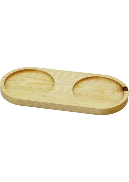 2 Bölmeli - Oval Açık Renk=sade Ahşap Yağdanlık Altlık 27X12.5CM