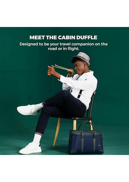 The Cabin Duffle Vegan Deri Çapraz Askılı Seyahat Çantası 16'' Dizüstü Bilgisayar Bölmeli Mavi - 22L Money Moves'