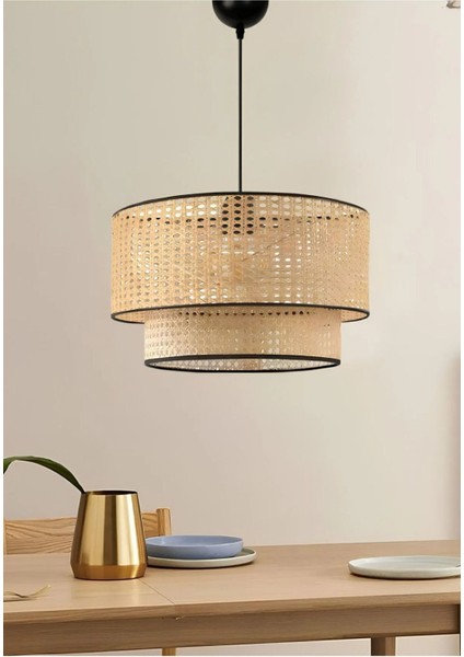 Doğal Hazeran Rattan 2 Katlı Pasta Sarkıt Avize Çocuk Odası Yatak Odası Salon Mutfak Hol