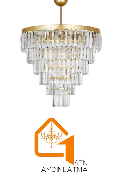 Nilsa Gold 50 x 50 cm 'lik Kristal Taşlı Lüks Avize - Yatak Odası - Salon - Mutfak - Hol