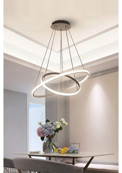 Axes Modern Tasarım Yatak Odası - Salon - Mutfak Gri Renk Beyaz LED 2 Li Avize