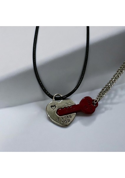 Mıknatıslı Kalp ve Anahtar Çift Kolyesi I Love You Forever