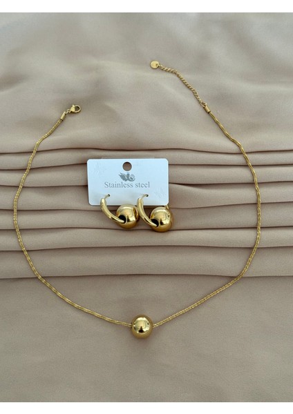 Çelik Kolye Küpe Set