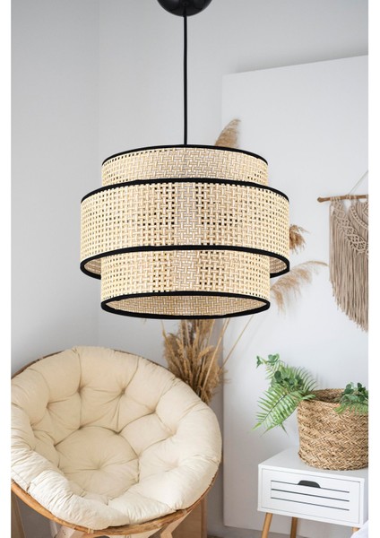 Doğal Hazeran Rattan 3 Katlı Pasta Sarkıt Avize Çocuk Odası Yatak Odası Salon Mutfak Hol RATTAN01,