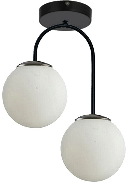 Janin Modern Plafonyer Siyah Renk Gövde Beyaz Cam Salon - Mutfak - Yatak Odası 2 Li Avize