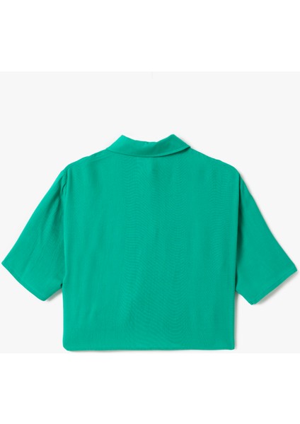 Cep Detaylı Kısa Kollu Viskon Crop Oversize Gömlek