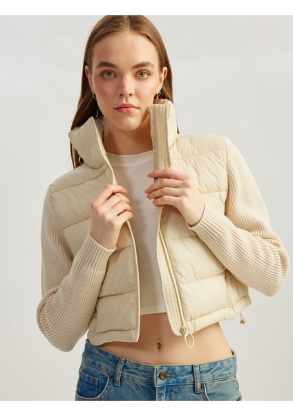Dik Yaka Slim Fit Fermuarlı Uzun Kollu Ceket