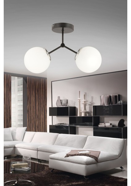 Helen 2 Li Modern (Beyaz Camlı) Salon Yatak Odası Mutfak Avize