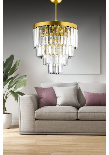 Nilsa Gold 30 x 30 cm 'lik Kristal Taşlı Lüks Avize - Yatak Odası - Salon - Mutfak - Hol