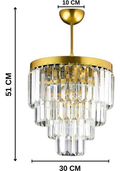 Nilsa Gold 30 x 30 cm 'lik Kristal Taşlı Lüks Avize - Yatak Odası - Salon - Mutfak - Hol