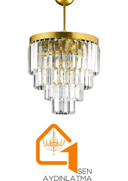 Nilsa Gold 30 x 30 cm 'lik Kristal Taşlı Lüks Avize - Yatak Odası - Salon - Mutfak - Hol