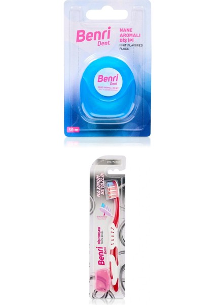 Dent Diş İpi 50 M ve Benri Dent Diş Fırçası White Orta