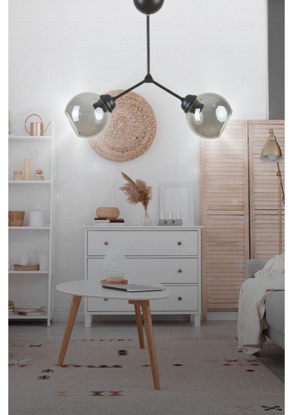 Lufia 2'li Şık Siyah - Füme Yarım Glop Camlı Sarkıt Avize - Yatak Odası - Salon - Mutfak - Hol