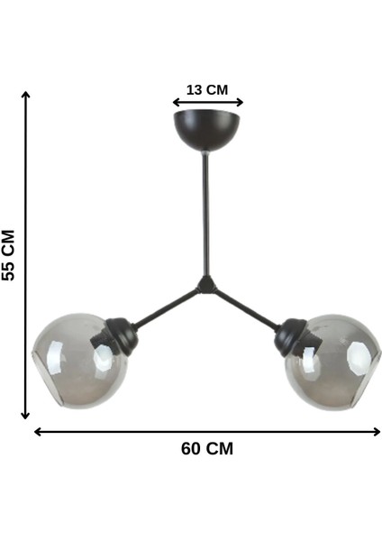 Lufia 2'li Şık Siyah - Füme Yarım Glop Camlı Sarkıt Avize - Yatak Odası - Salon - Mutfak - Hol modelleri