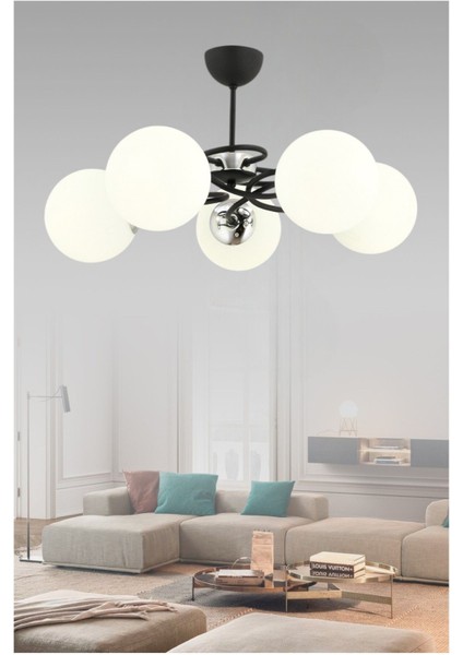Narin 5 Li Modern (Beyaz Camlı) Salon Yatak Odası Mutfak Genç Odası Avize