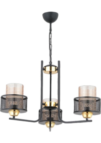 Destan 3 Lü Modern (Siyah Gold) Bal Camlı Salon Yatak Odası Mutfak Genç Odası Avize