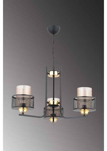 Destan 3 Lü Modern (Siyah Gold) Bal Camlı Salon Yatak Odası Mutfak Genç Odası Avize