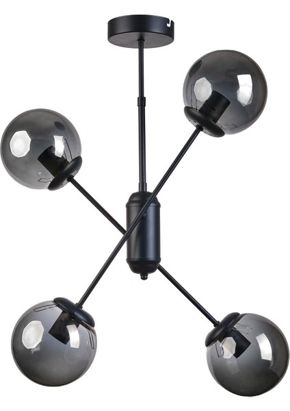 Fiona Modern Tasarım Salon Mutfak Yatak Odası Siyah Renk Füme Camlı 4 Lü Avize