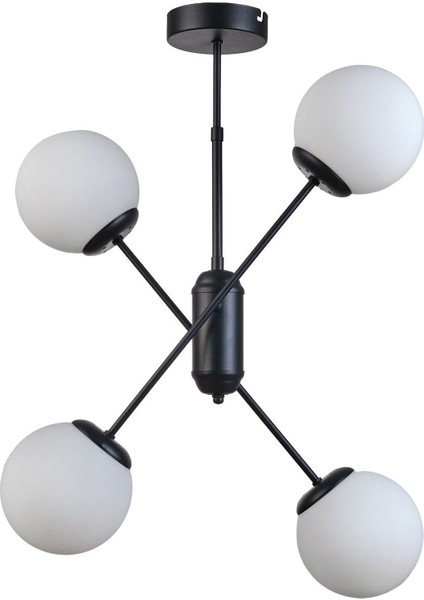 Fiona Modern Tasarım Salon Mutfak Yatak Odası Siyah Renk Beyaz Camlı 4 Lü Avize