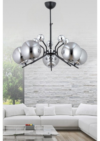 Beste 5 Li Modern Siyah Krom (Füme Camlı) Salon Yatak Odası Mutfak Genç Odası Avize