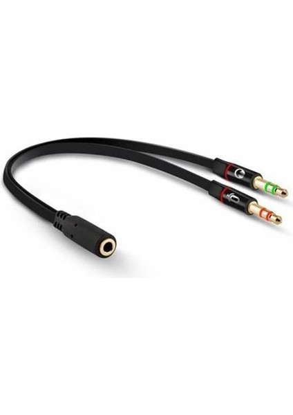 3.5mm Stereo Dişi x 2 Stereo Erkek Kulaklık Mikrofon Hoparlör Ayırıcı 20 cm Kablo