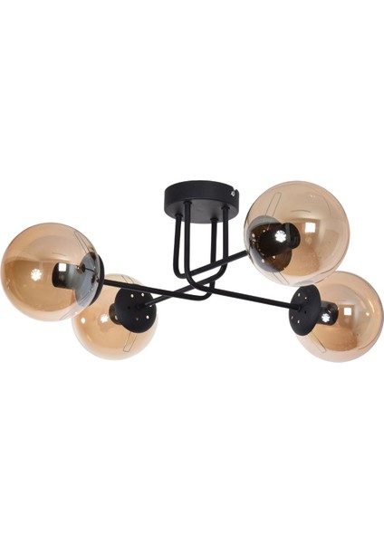 Safir Modern Tasarım Salon Yatak Odası Mutfak Siyah Renk Bal Camlı 4 Lü Avize