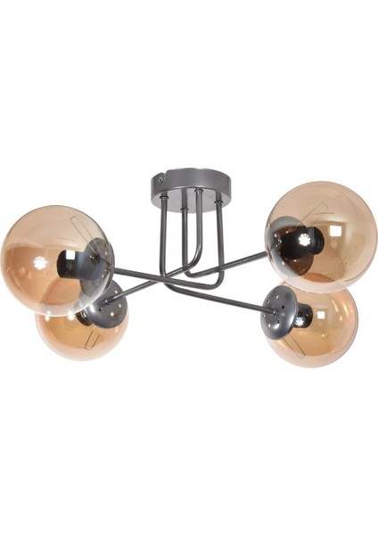 Safir Modern Tasarım Salon Yatak Odası Mutfak Gri Renk Bal Camlı 4 Lü Avize