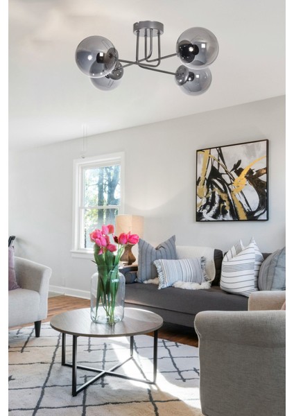 Safir Modern Tasarım Salon Yatak Odası Mutfak Gri Renk Füme Camlı 4 Lü Avize