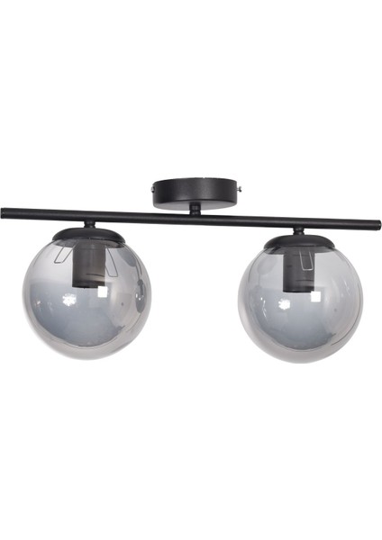 Nika Modern Salon - Mutfak - Yatak Odası Siyah Füme Cam Modern 2 Li Avize