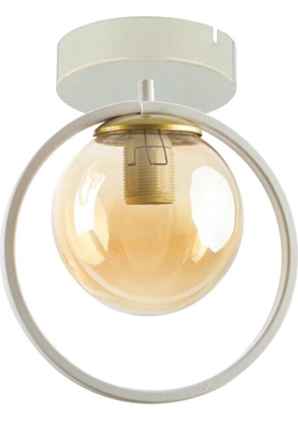 Peri Metal Salon - Mutfak - Yatak Odası Halka Beyaz Bal Camlı Tekli Avize