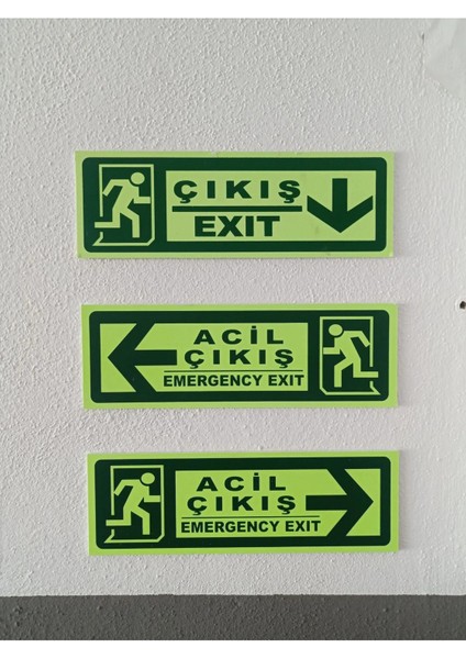 30X10 cm Fosforlu Yangın Uyarı (Acil Çıkış-Emergency Exit) Levhası (Sol Yön)